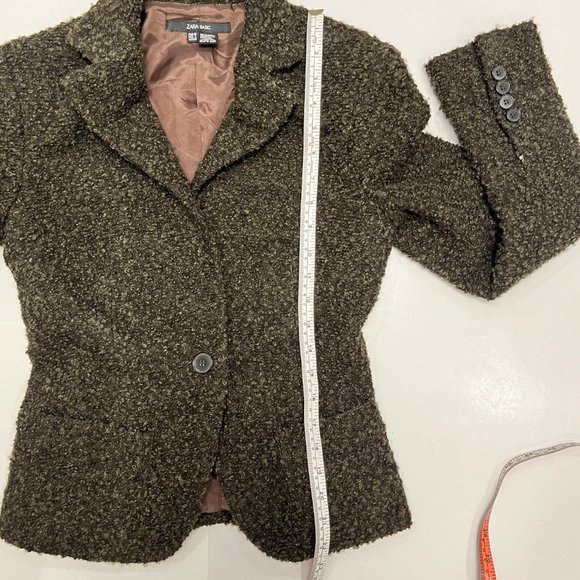 NEW ZARA Wool Bouclé Fitted Blazer in Brown Single Button Tailored Jacket Size S - Picture 14 of 15